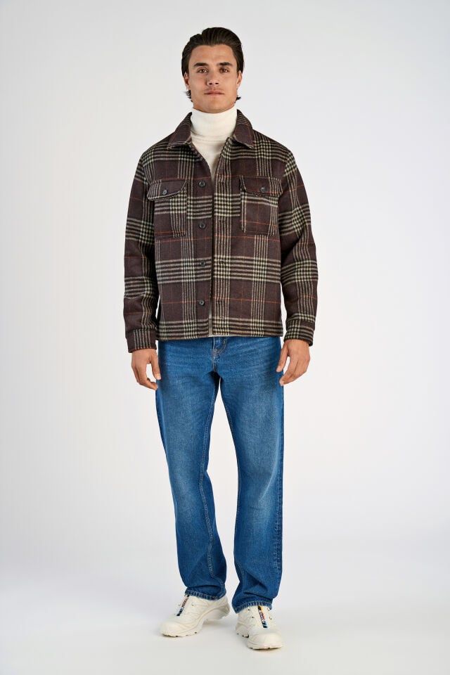 Mens - Wool Blend Checked Overshirt Dark Burgundy