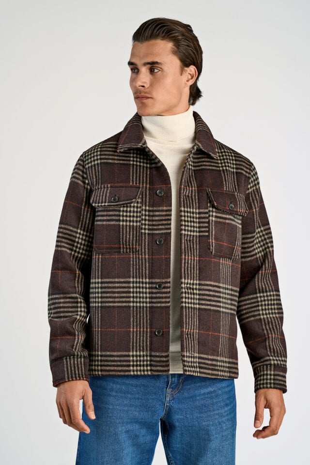 Mens - Wool Blend Checked Overshirt Dark Burgundy