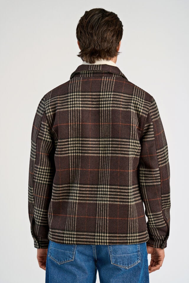 Mens - Wool Blend Checked Overshirt Dark Burgundy