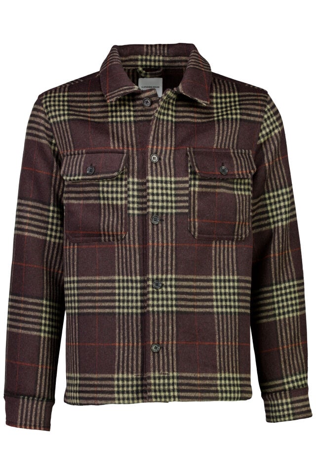 Mens - Wool Blend Checked Overshirt Dark Burgundy