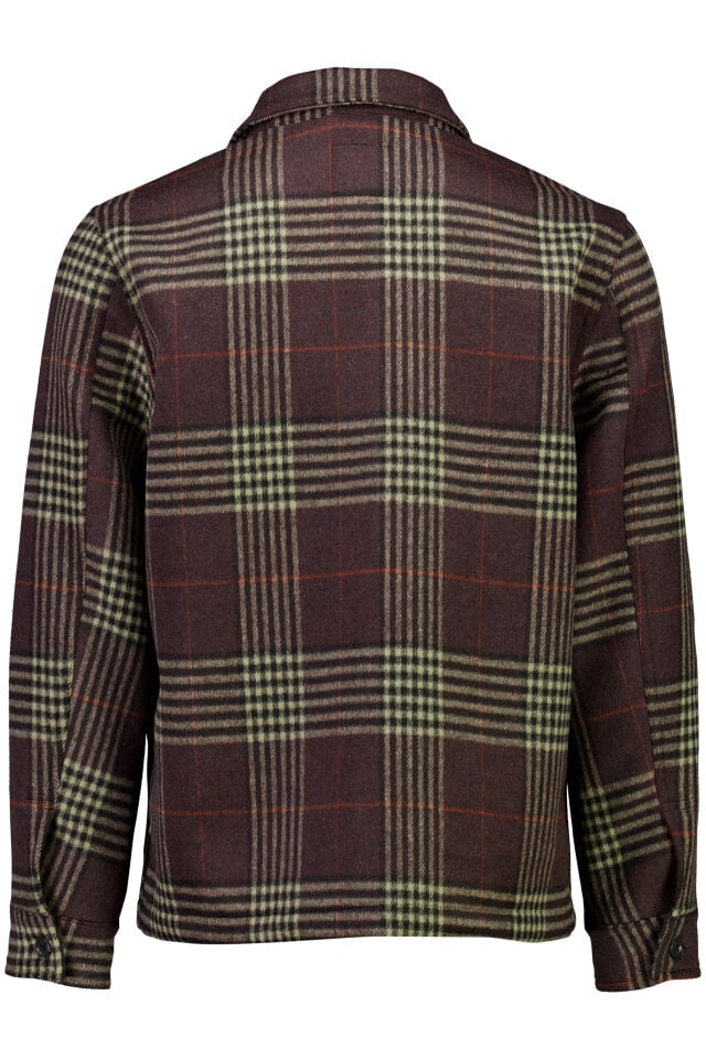 Mens - Wool Blend Checked Overshirt Dark Burgundy