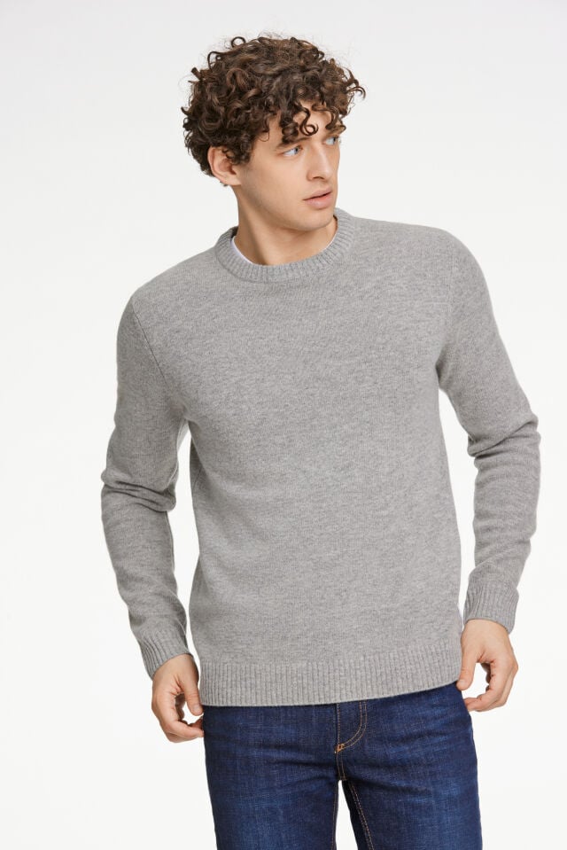 Mens - Super Soft Round Neck Jumper Mid Grey Melange (30-800220)