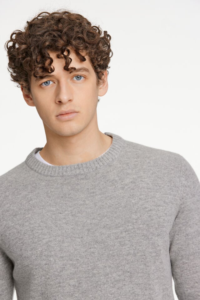 Mens - Super Soft Round Neck Jumper Mid Grey Melange (30-800220)