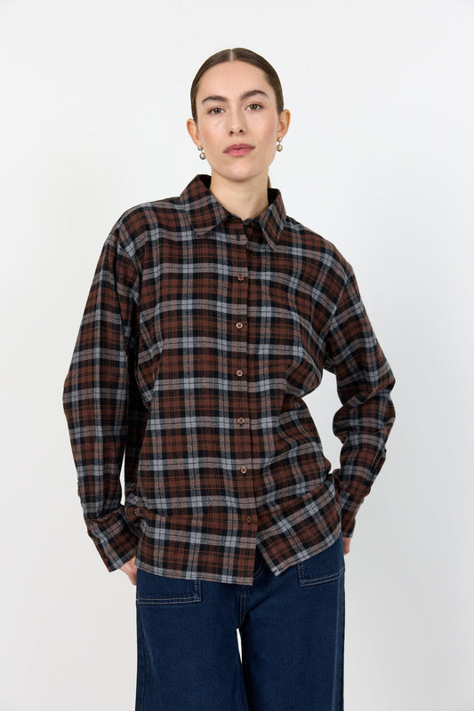LR-Odansa 2 Cotton Checked Shirt Brown
