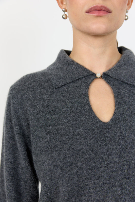 LR-Eloise 13 Pearl Button Cashmere Jumper Dark Grey