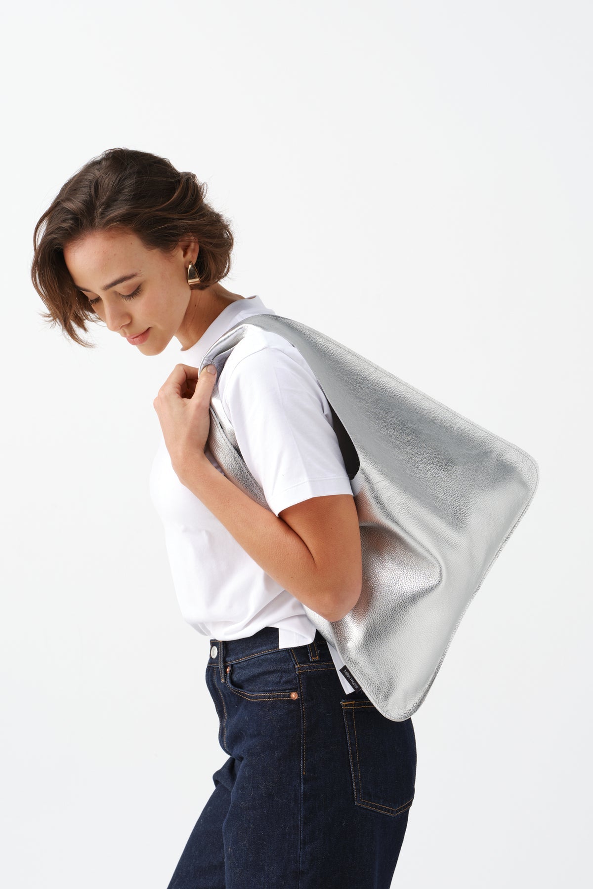 Faux Leather Triangle Metallic Bag