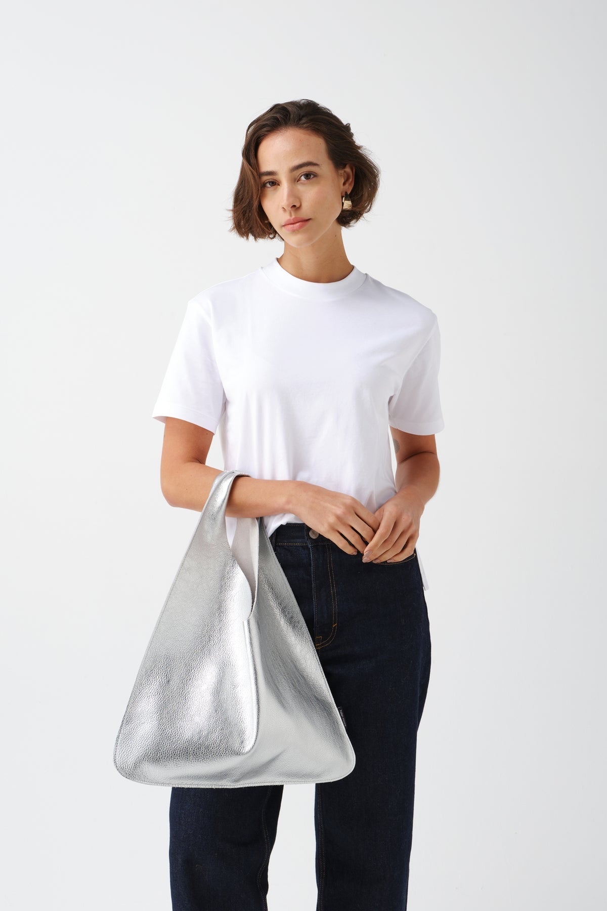 Faux Leather Triangle Metallic Bag