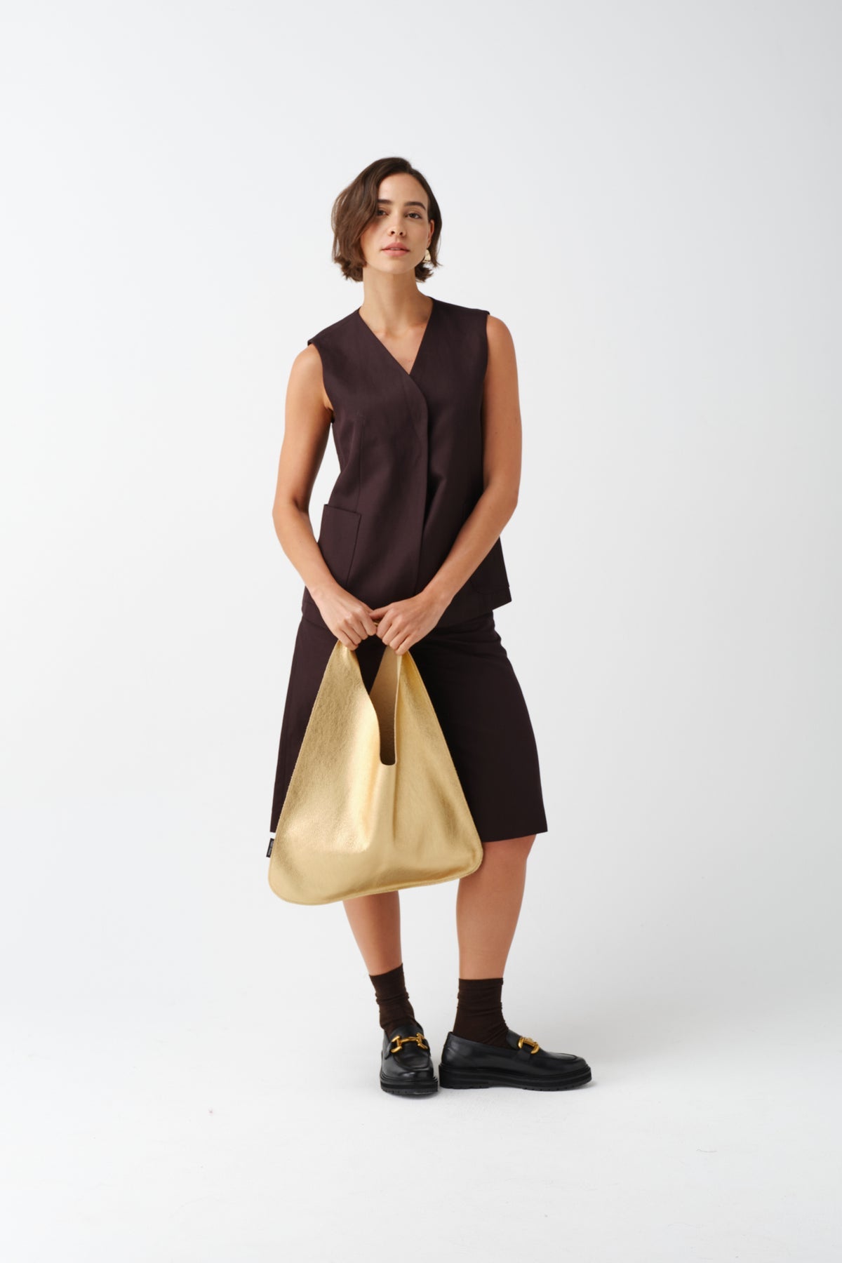 Faux Leather Triangle Metallic Bag