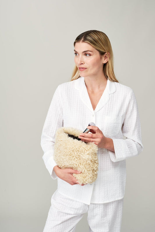 Large MakeUp Bag Faux Shearling Natural