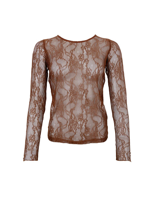 BCLara Long Sleeve Lace Top - Coffee