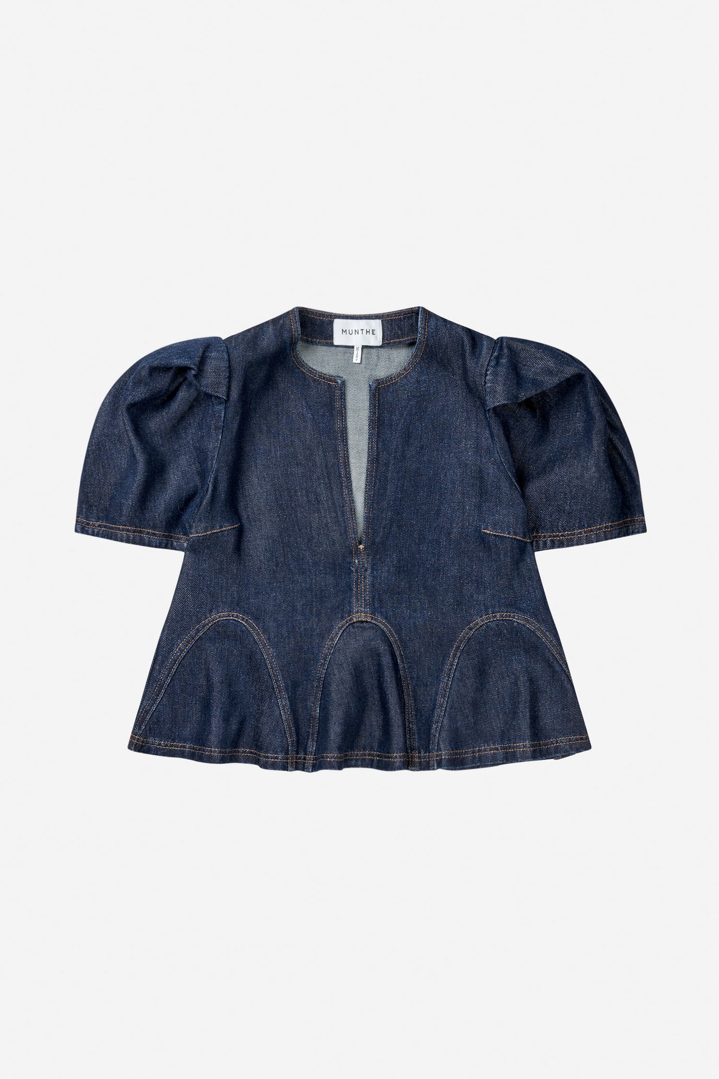 Baynor Denim Style Blouse with Puff Sleeve