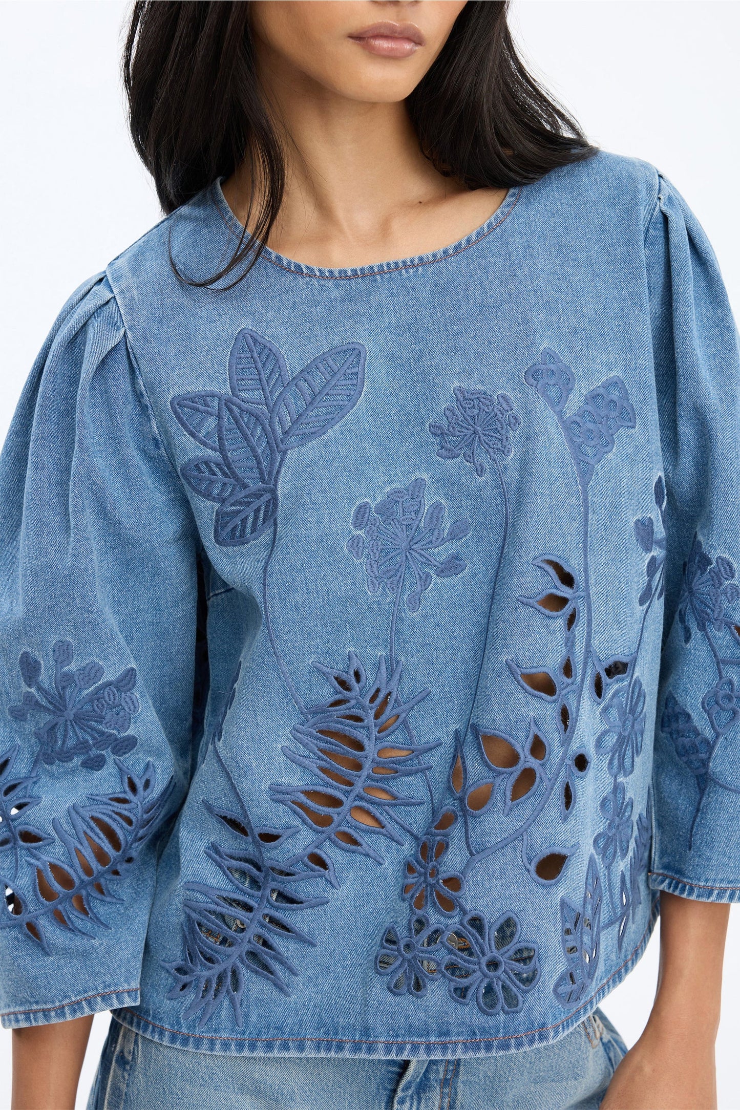 Bramble Broderie Anglaise Denim Blouse Blue