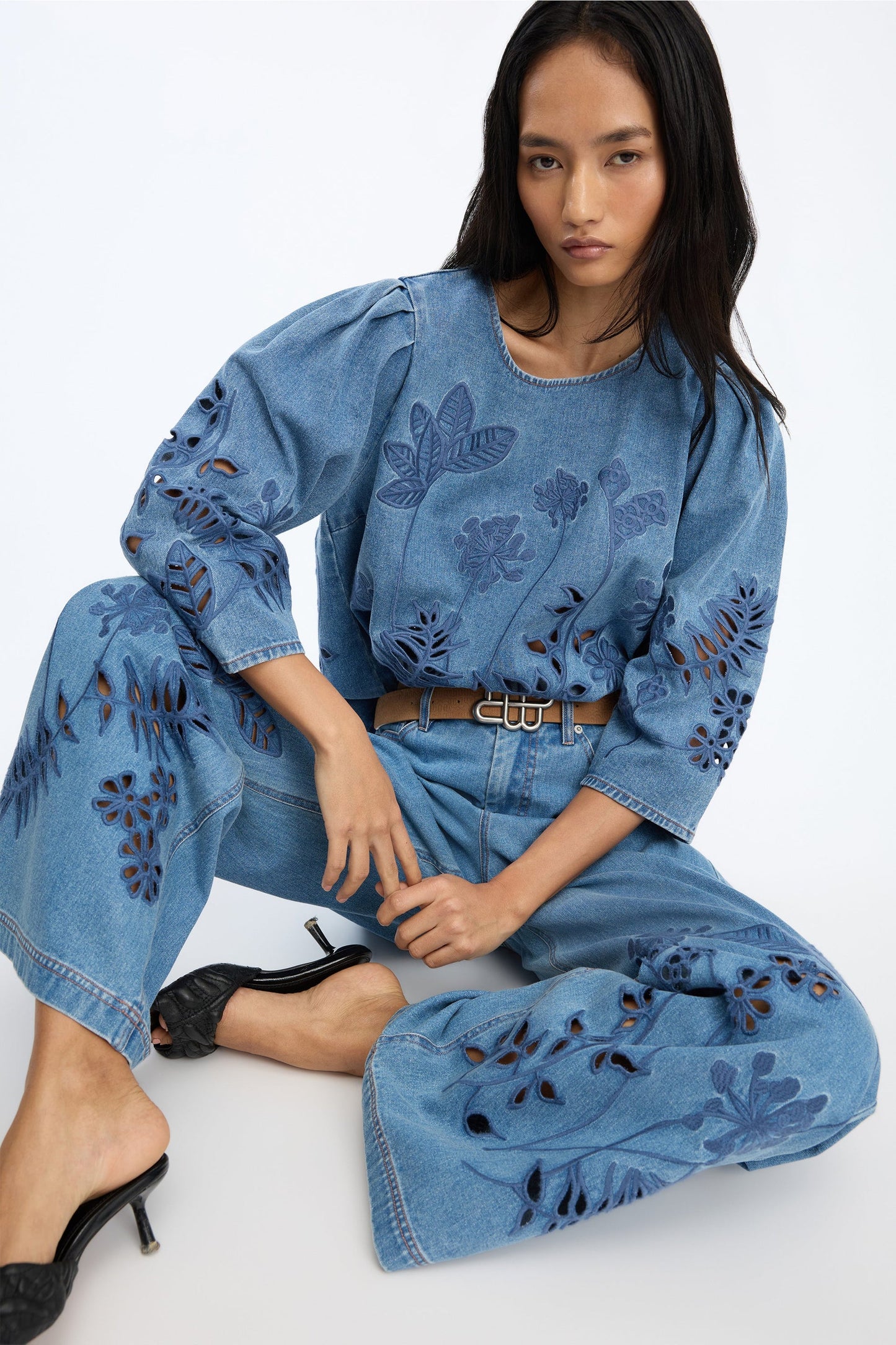 Bramble Broderie Anglaise Denim Blouse Blue