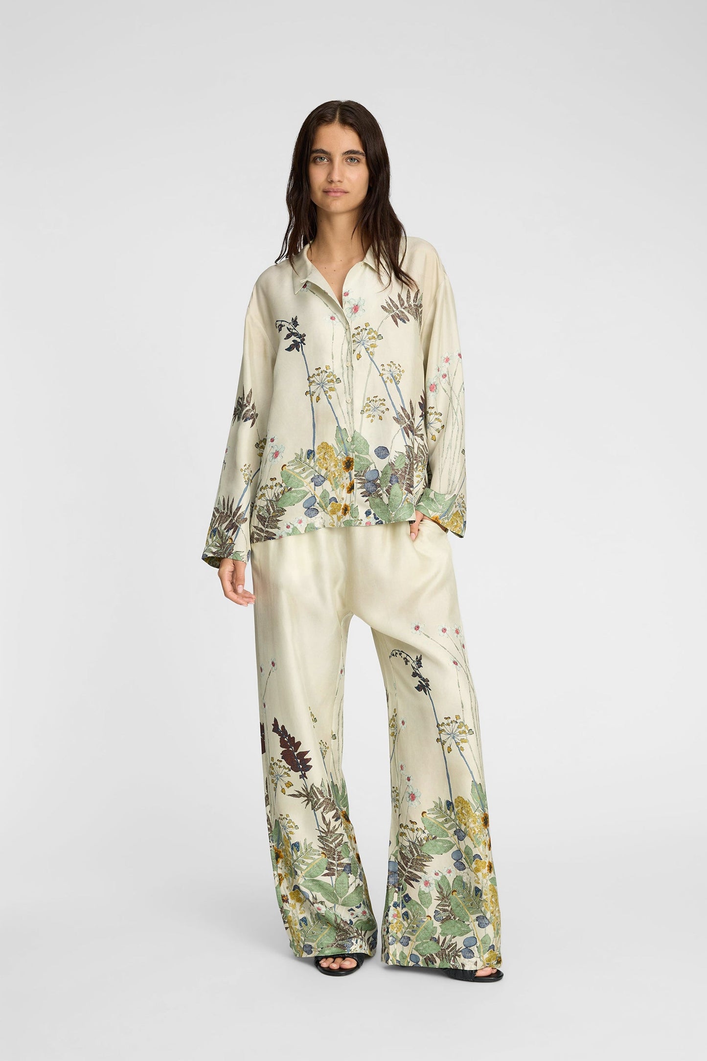 Faiza Silk Printed Shirt Creme