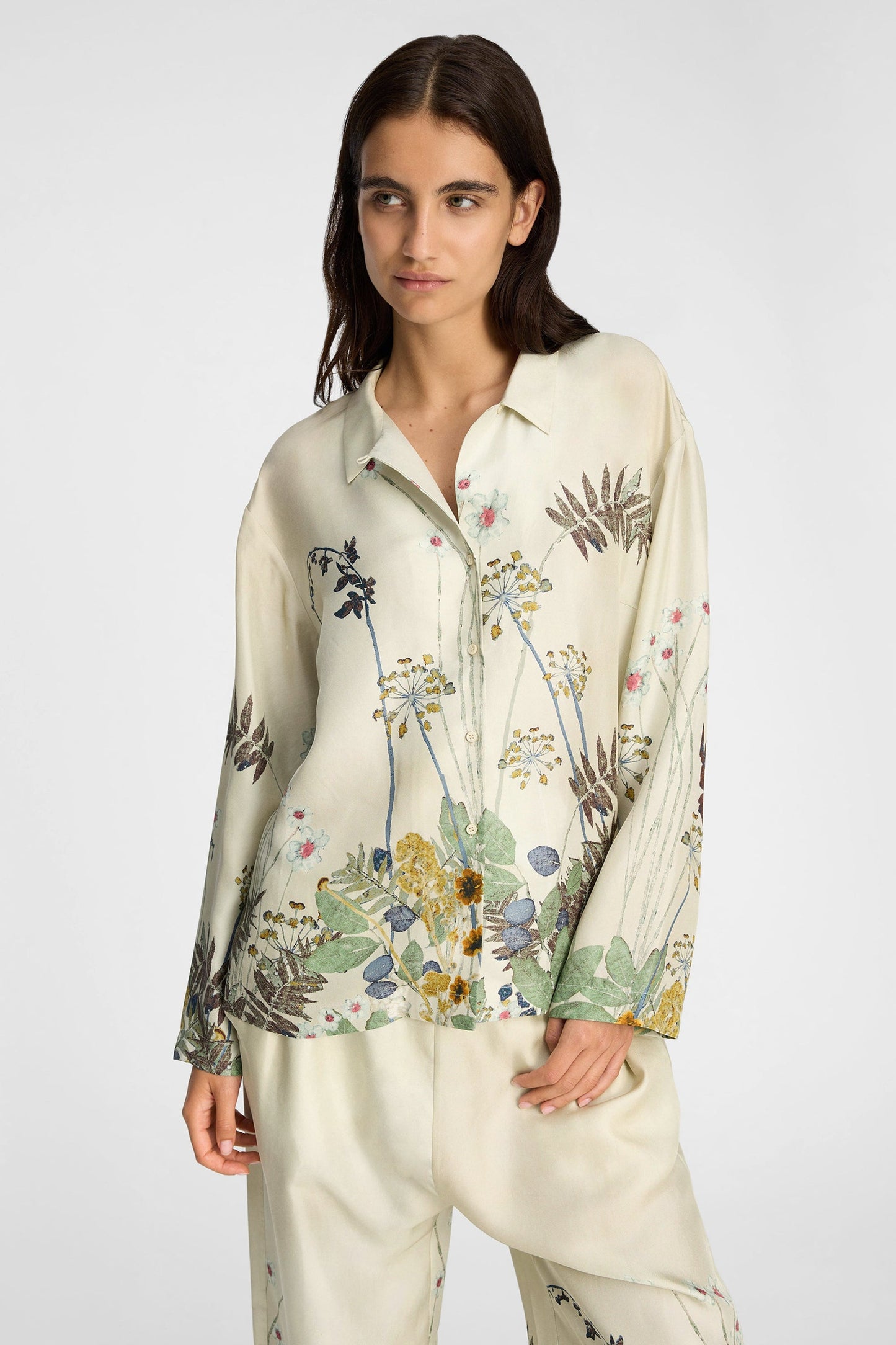 Faiza Silk Printed Shirt Creme
