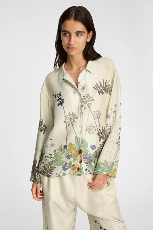 Faiza Silk Printed Shirt Creme