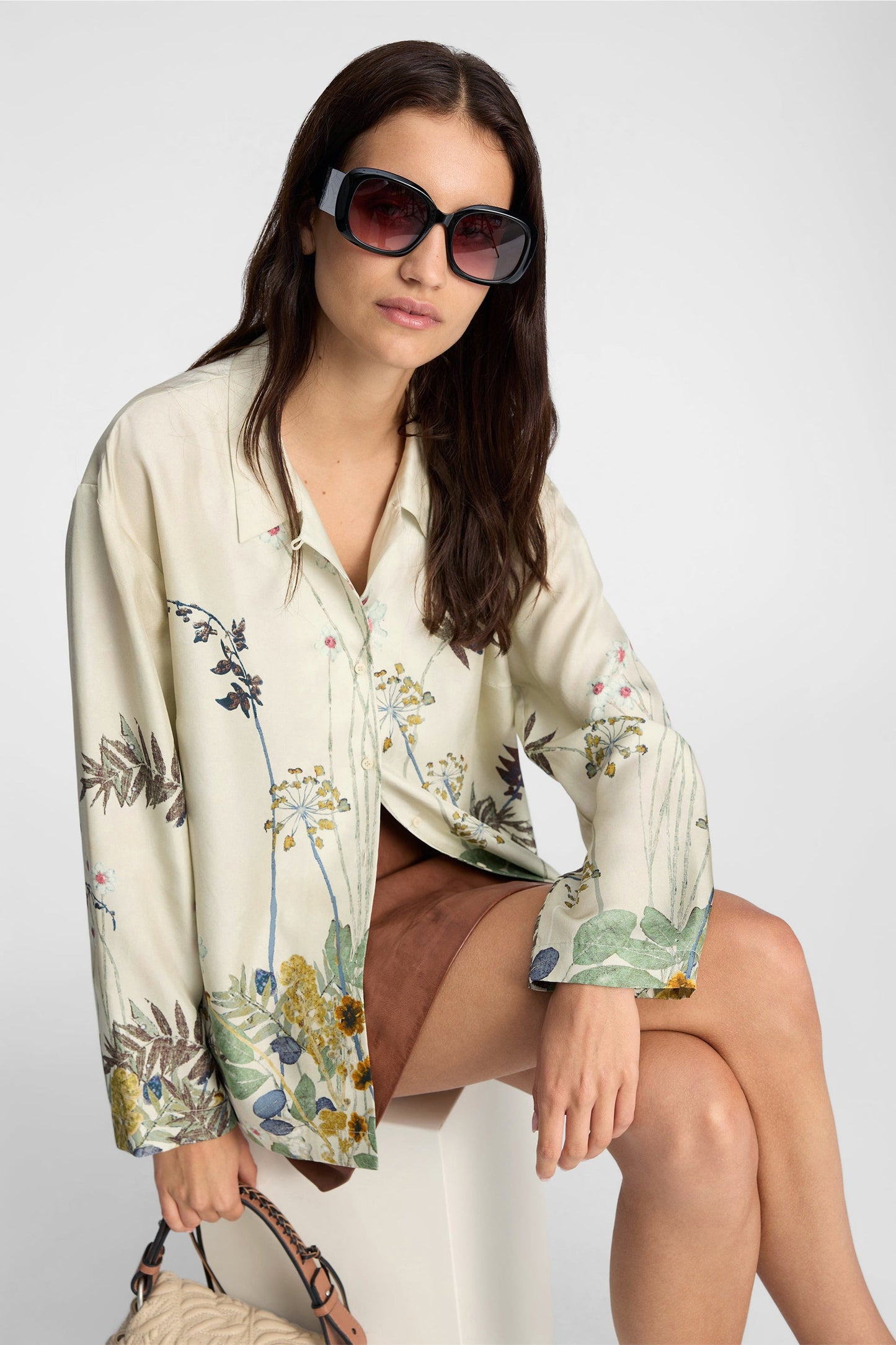 Faiza Silk Printed Shirt Creme