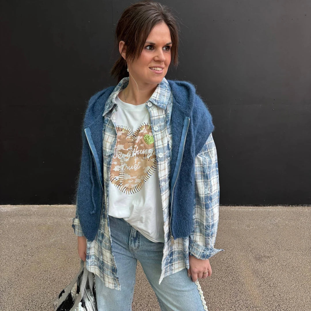 Mosel 8827 - Knitted Hooded Vest Blue Jeans