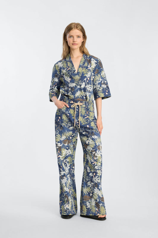 Benoit Printed Denim Top Blue