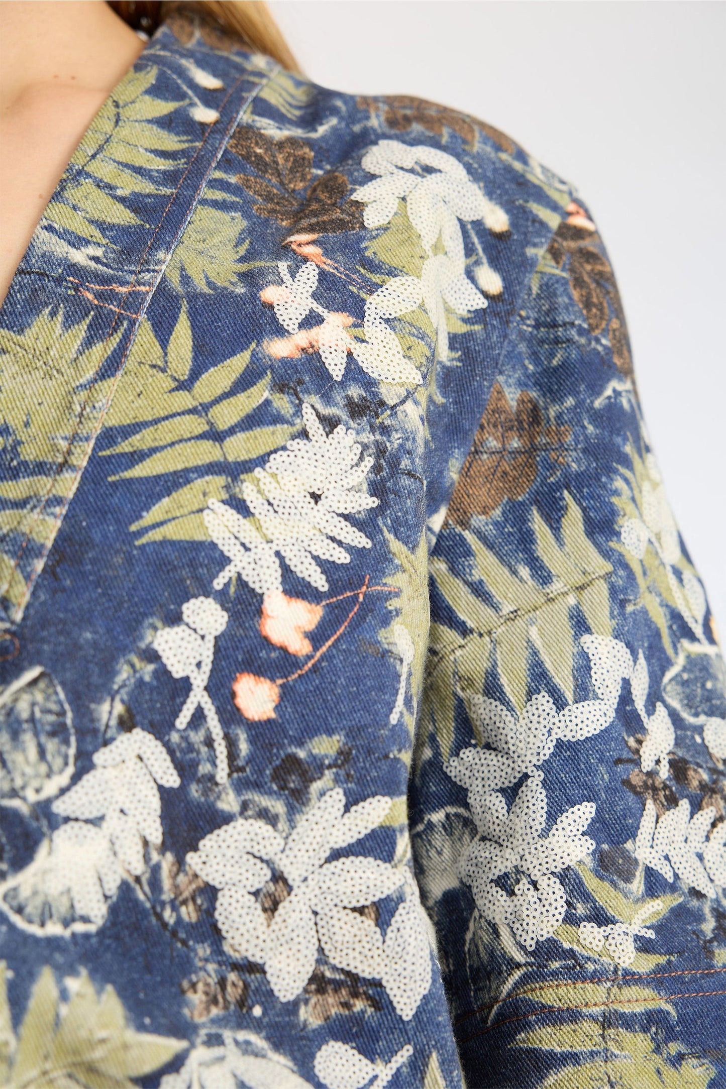 Benoit Printed Denim Top Blue