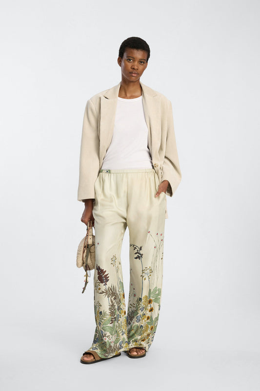 Fabert Floral Printed Silk Trouser PrintCreme