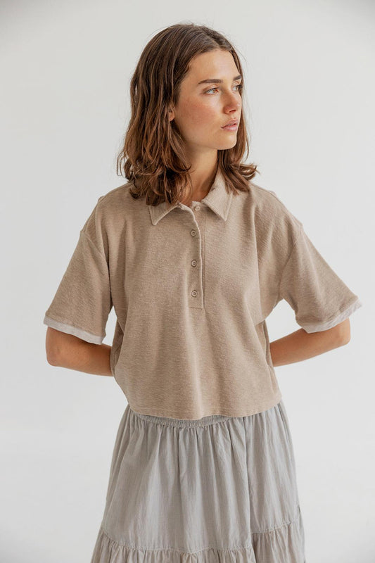 Celine Cotton/Jersey Polo Top Khaki