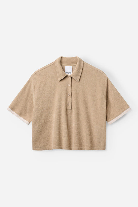 Celine Cotton/Jersey Polo Top Khaki