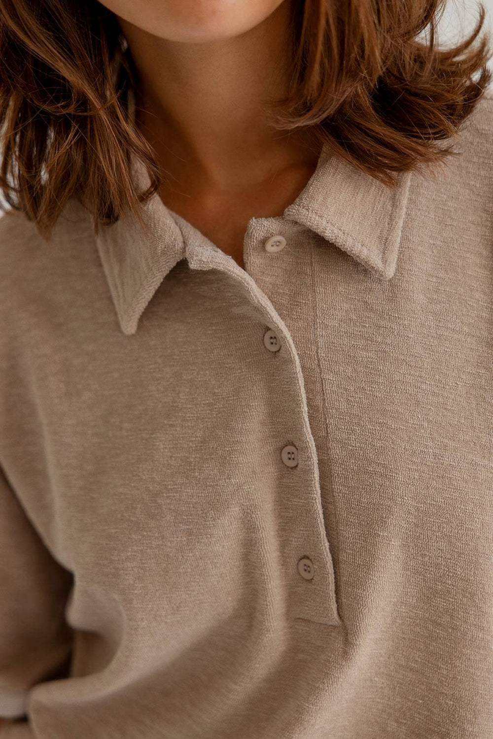 Celine Cotton/Jersey Polo Top Khaki