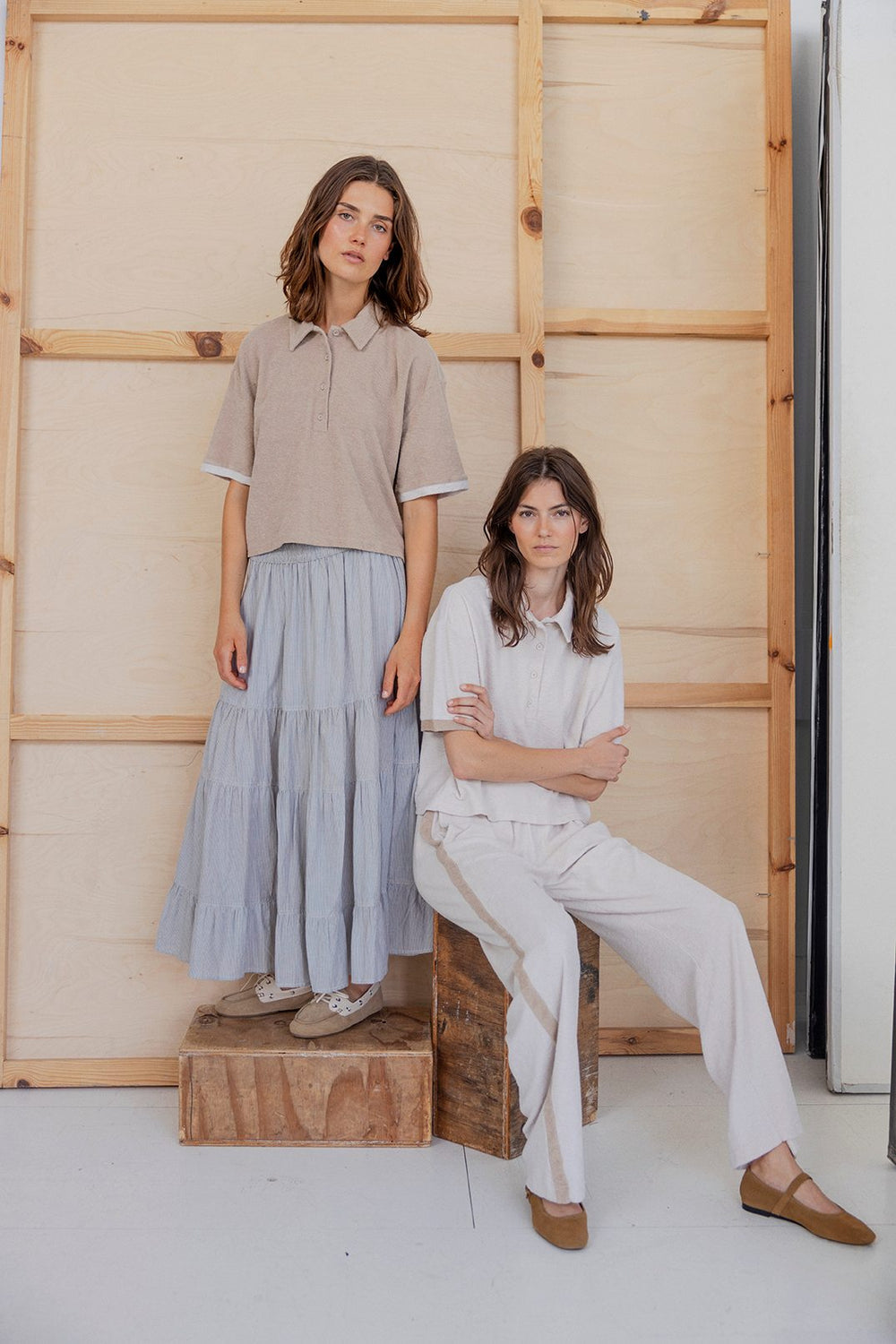 Celine Cotton/Jersey Polo Top Khaki
