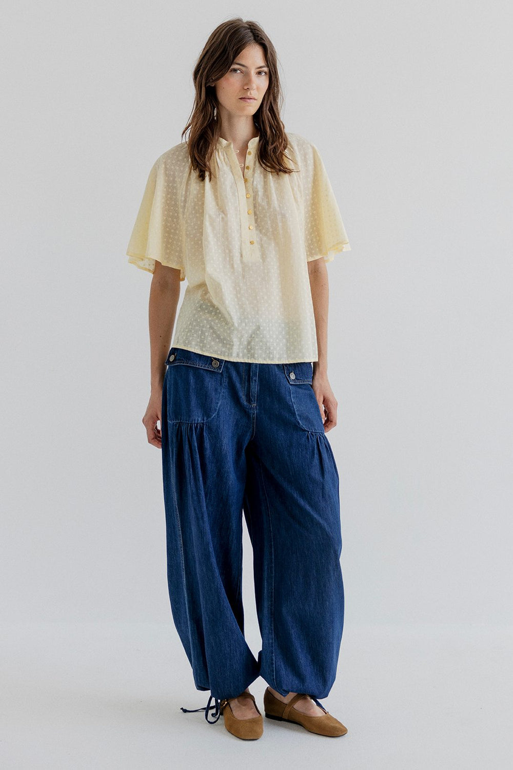 Denim Relaxed  Jeans with a ankle Tie Dark Indigo 32”