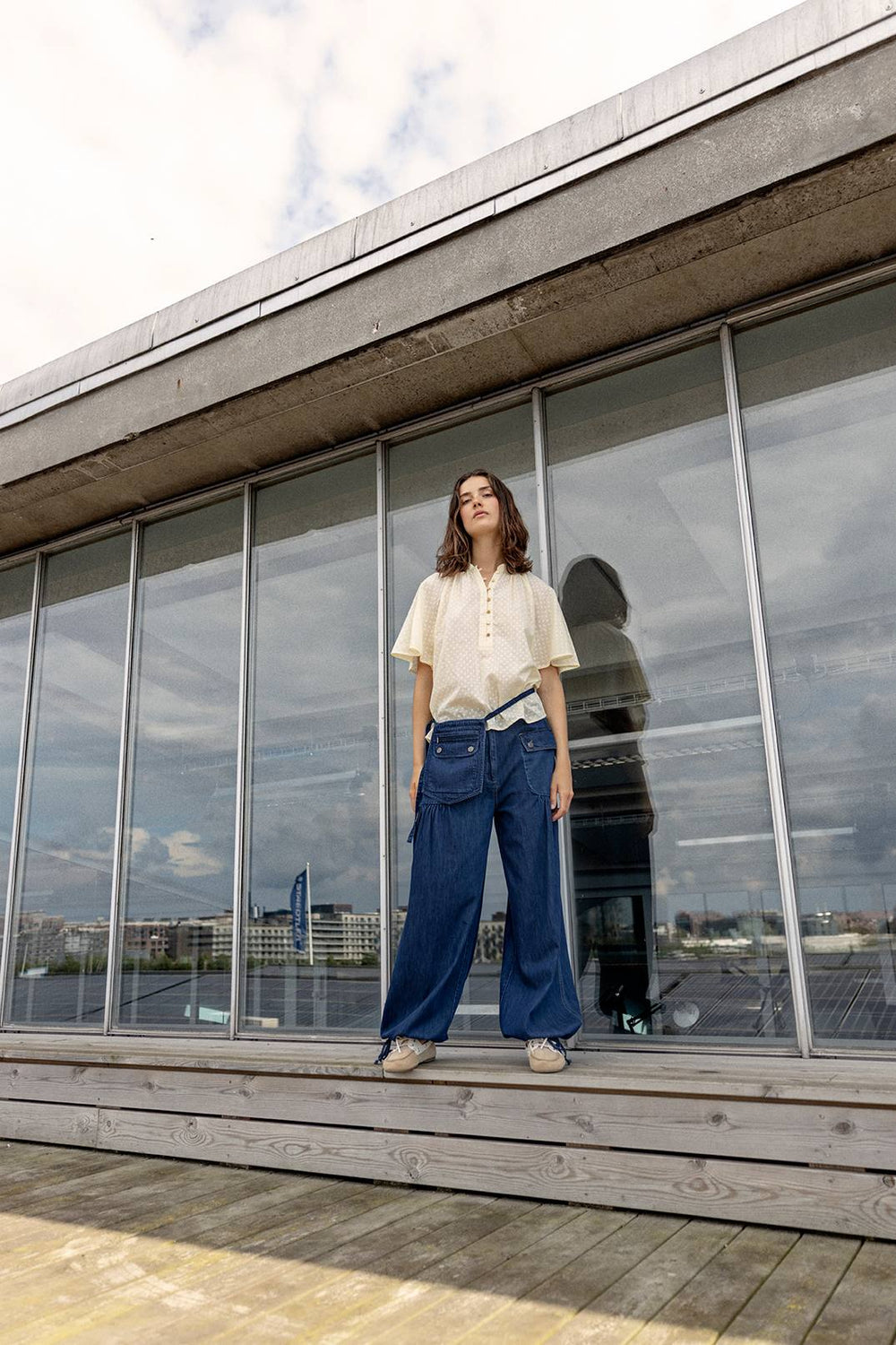 Denim Relaxed  Jeans with a ankle Tie Dark Indigo 32”