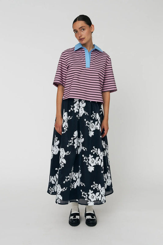 Sequins Mesh Midi Skirt White & Blue