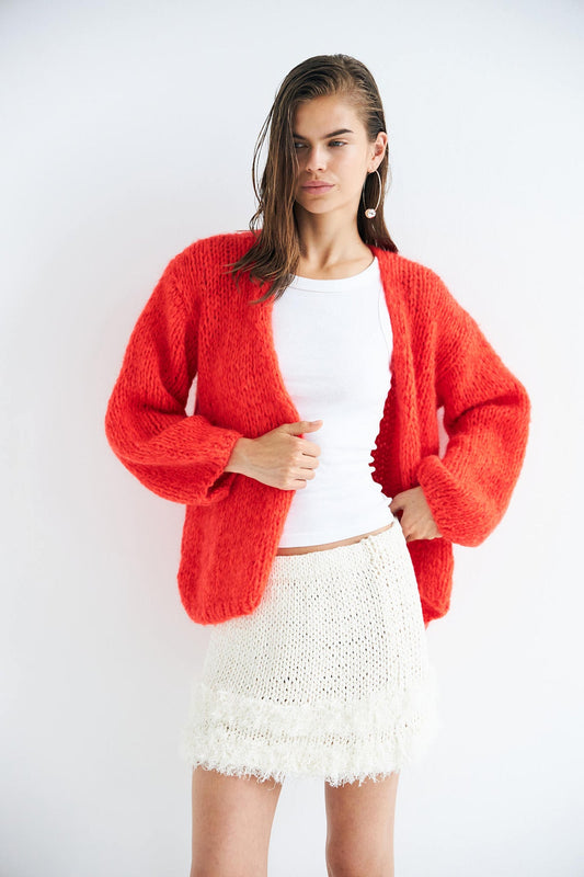 Gina Hand Knitted Cardigan Chili
