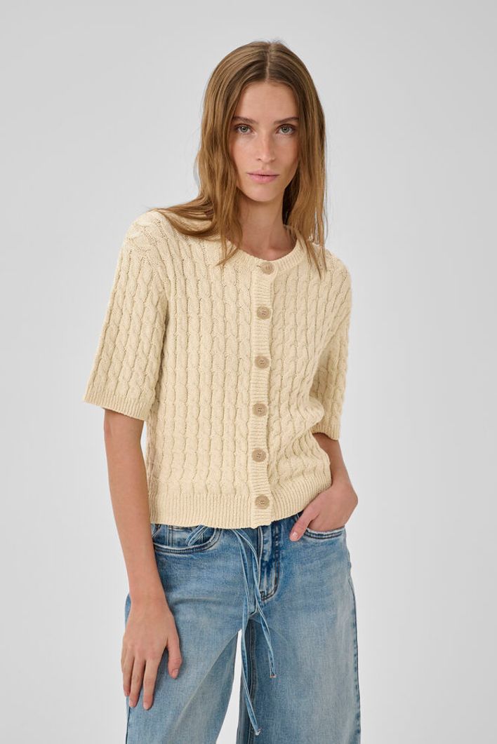 DivaMWKnitted Short Sleeved Cardigan Brown Rice