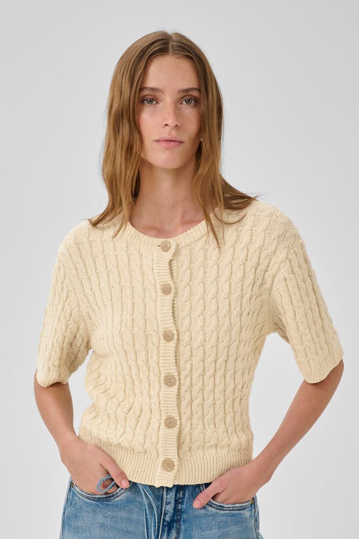 DivaMWKnitted Short Sleeved Cardigan Brown Rice