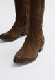 Chart Suede Tall Western Style Boot  Wood