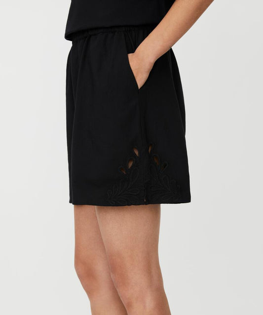 MaParelle Cotton Shorts with Embroidery Black