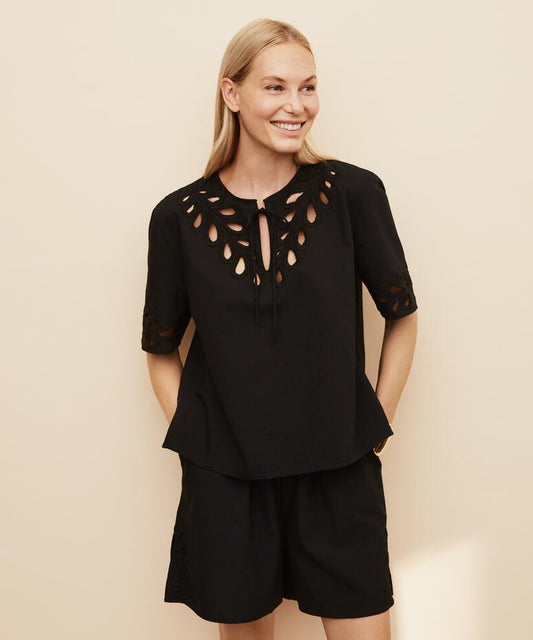 MaDyselle Cotton Blouse with Embroidery Black