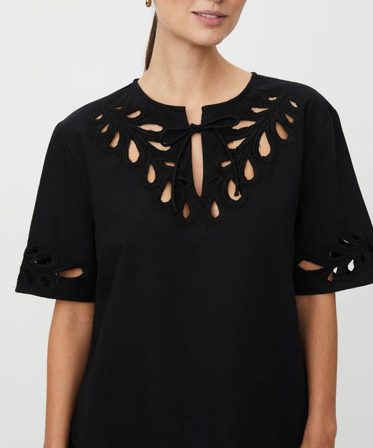 MaDyselle Cotton Blouse with Embroidery Black