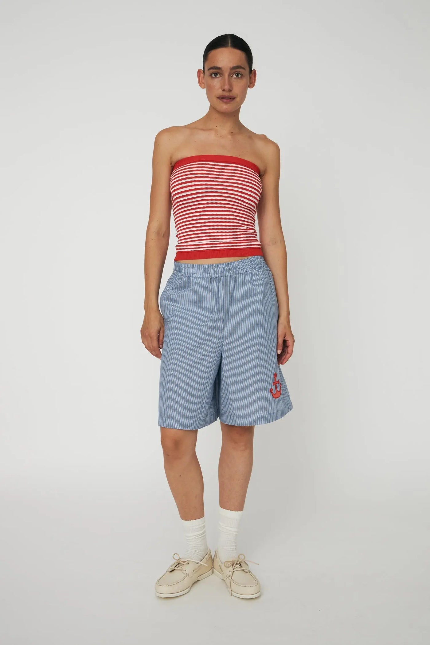 Knit Tube Striped Top Red/Creme