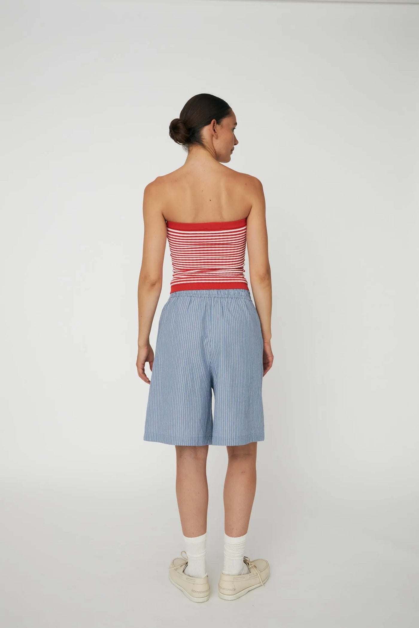 Knit Tube Striped Top Red/Creme