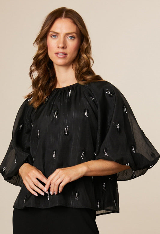 Alice Organza Blouse with Beads Black