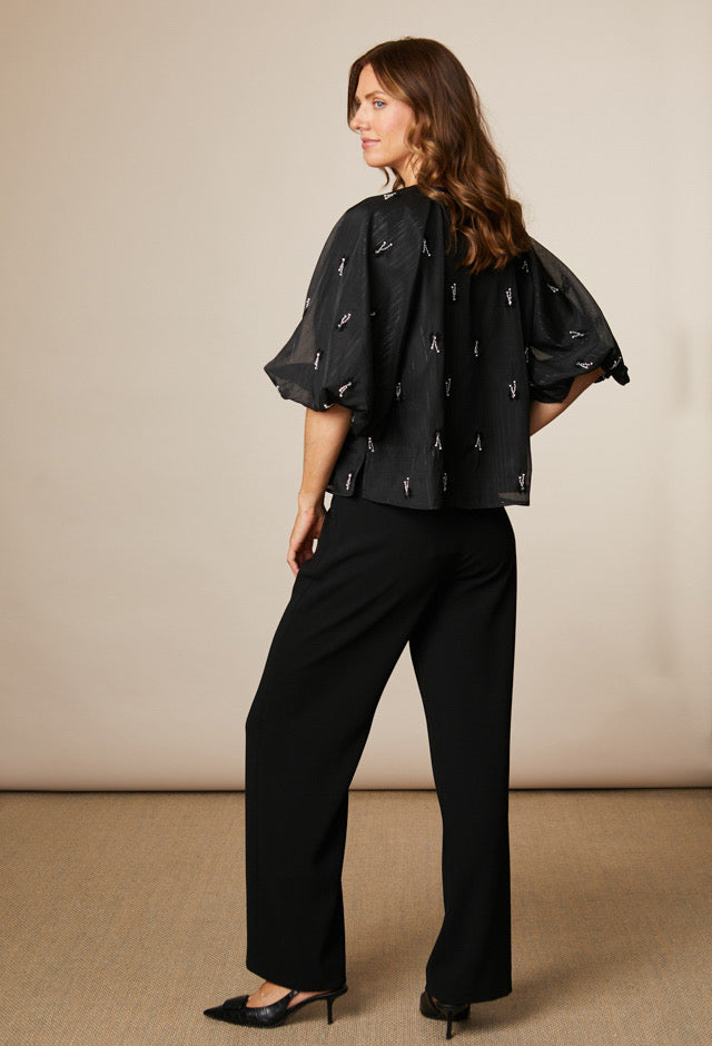 Alice Organza Blouse with Beads Black