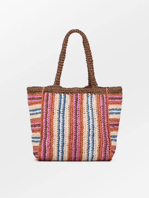 Stripe Straw Tota Bag Mocha Brown