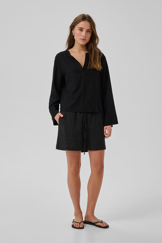 JannieMW Linen Mix Shorts Black W/Oatmeal Stripes