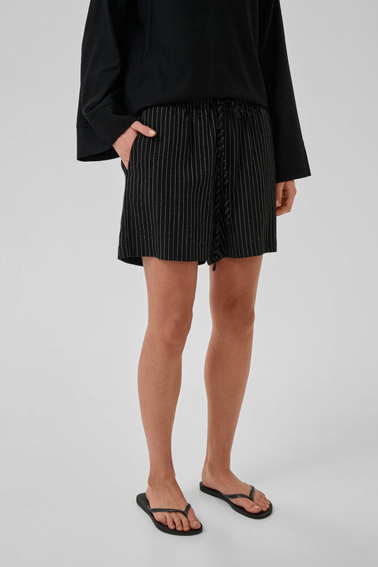 JannieMW Linen Mix Shorts Black W/Oatmeal Stripes