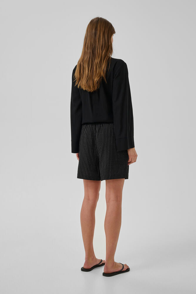 JannieMW Linen Mix Shorts Black W/Oatmeal Stripes