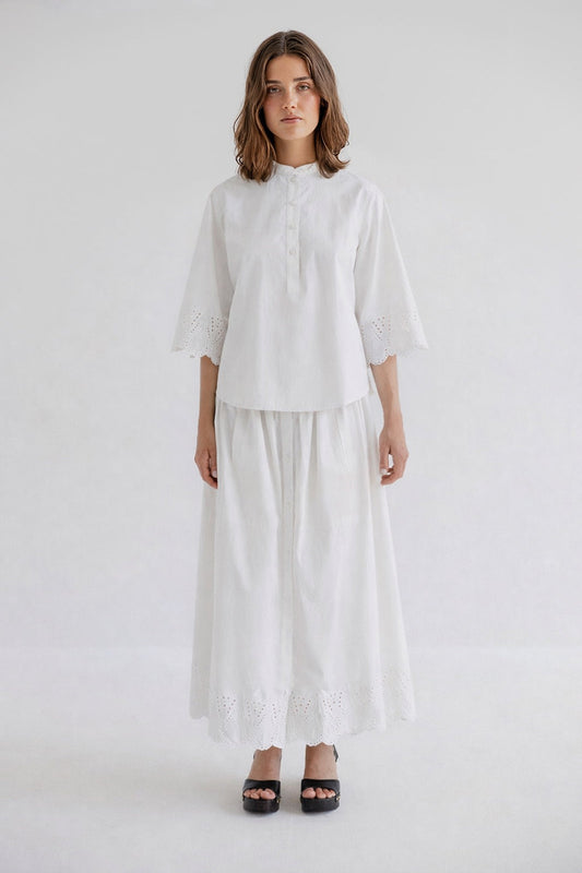Hella Maxi Skirt with BroderiAnglaise White