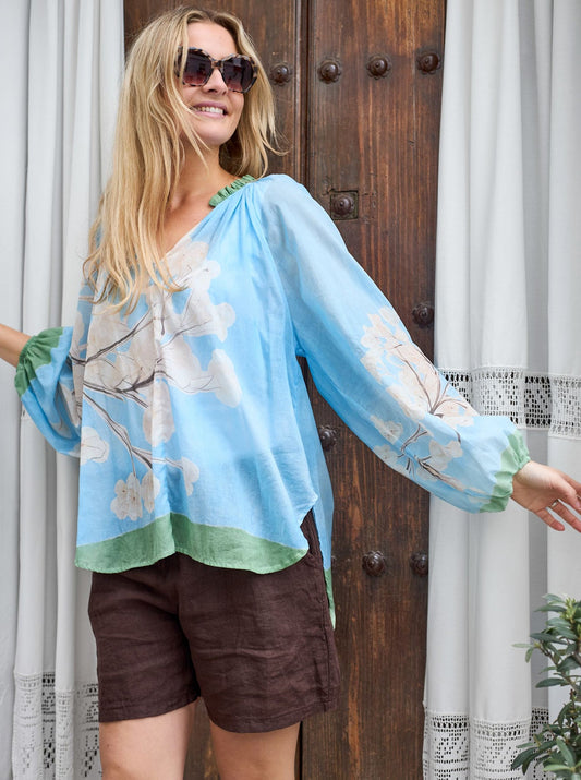 BCCamellia Print Blouse Light Blue