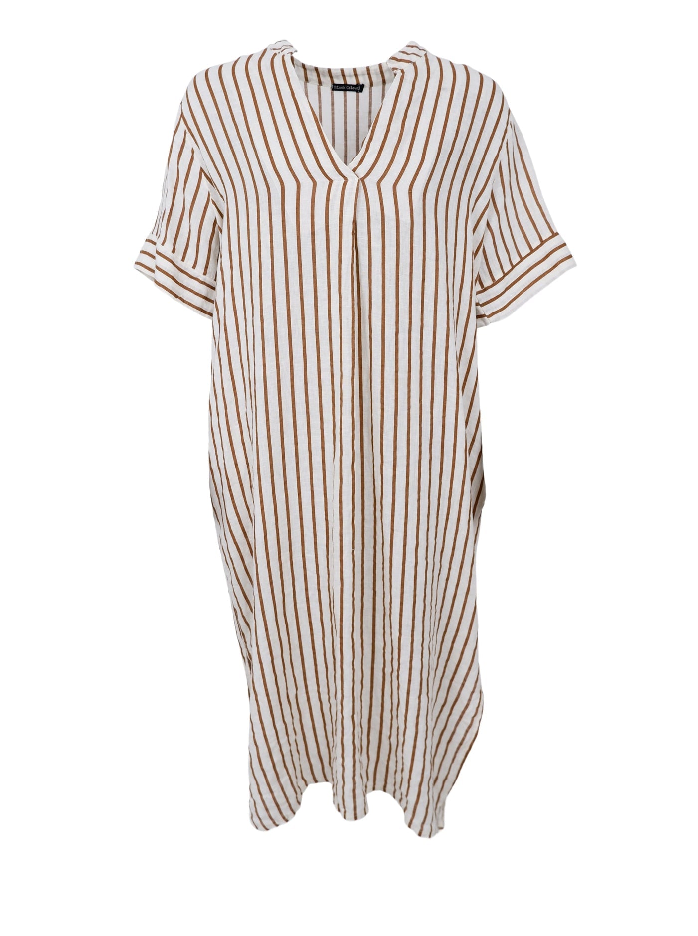 BCMelina Long Linen Dress Camel Stripe
